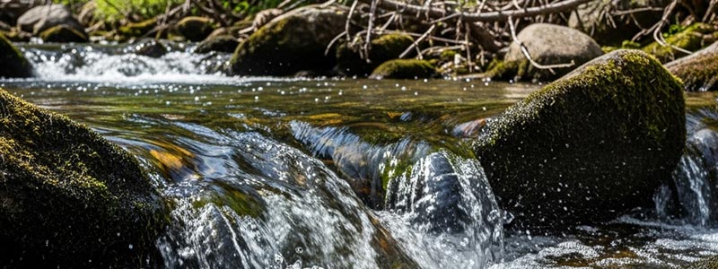 A fast-flowing mountain stream, with water cascading over rocks.
